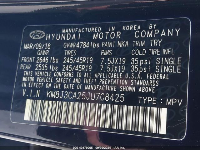 KM8J3CA25JU708425 Hyundai Tucson Limited