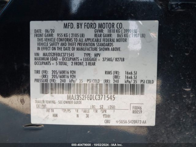 MAJ3S2FE0LC371545 Ford ECOSPORT S