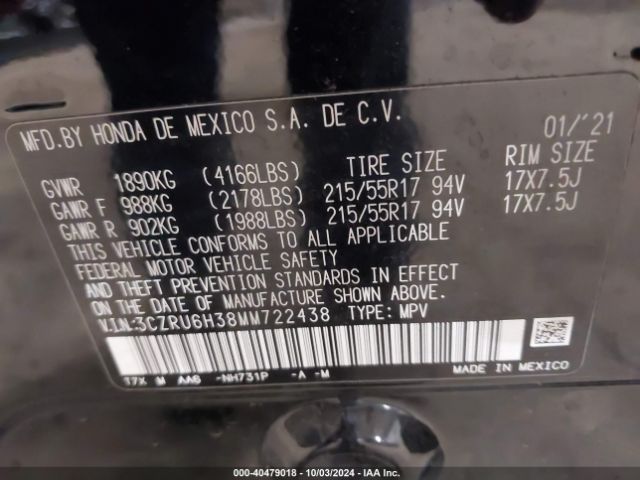 3CZRU6H38MM722438 Honda Hr-v Awd Lx