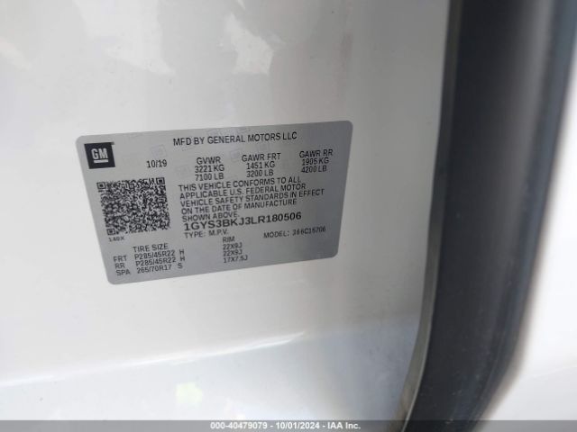 1GYS3BKJ3LR180506 Cadillac Escalade 2wd Luxury