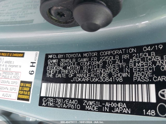 Toyota PRIUS XLE 2019 JTDKARFU6K3084198 Image 9