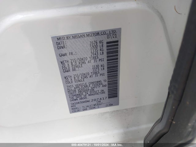 Nissan Pathfinder Platinum 2wd 2022 5N1DR3DH0NC207417 Image 9