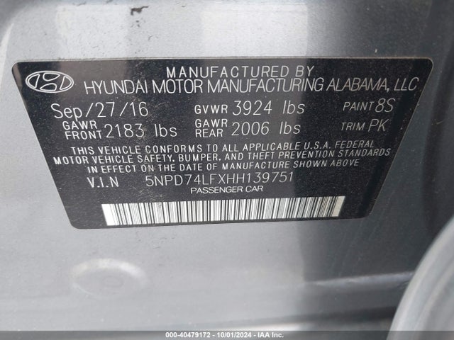 Hyundai ELANTRA SE 2017 5NPD74LFXHH139751 Image 9