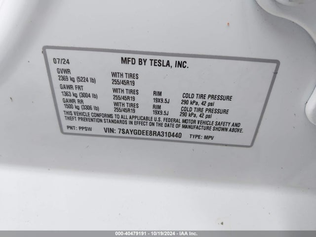 2024 TESLA MODEL Y 7SAYGDEE8RA310440 Photo 8