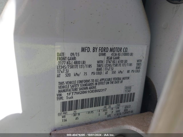 Ford F-250 Xl 2016 1FT7W2B61GEB02317 Image 9