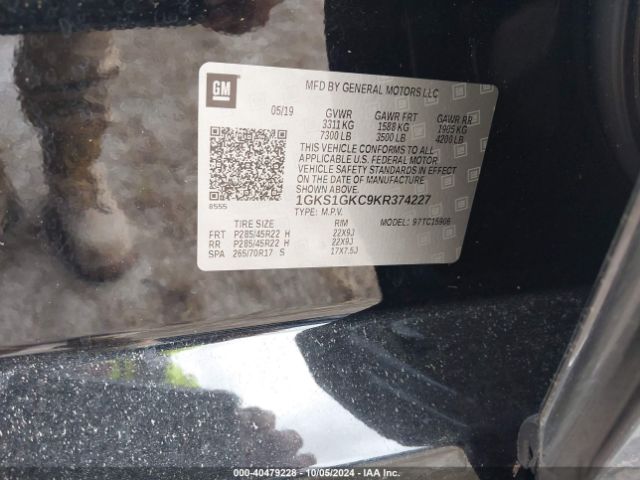 1GKS1GKC9KR374227 GMC Yukon Xl Slt