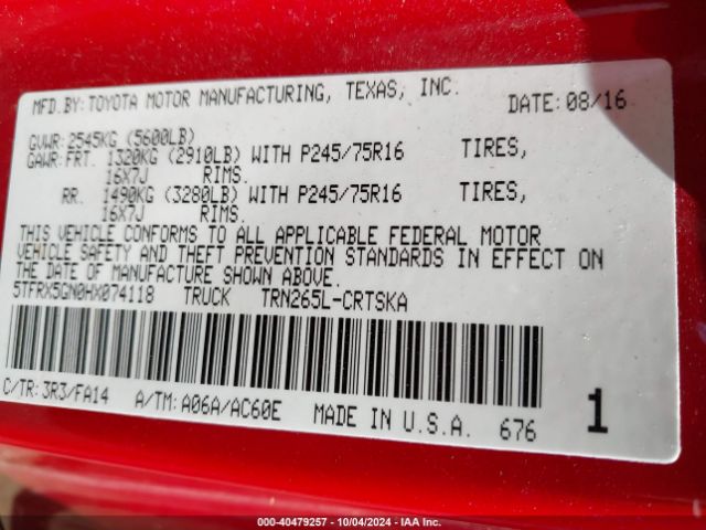 5TFRX5GN0HX074118 Toyota Tacoma Sr