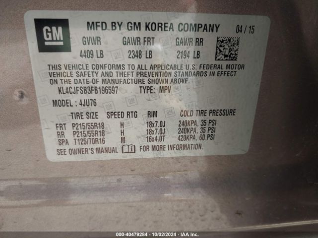 KL4CJFSB3FB196597 Buick Encore Convenience