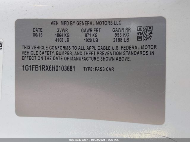 1G1FB1RX6H0103681 Chevrolet Camaro 1lt