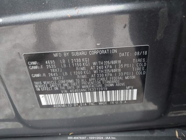 4S4BSANC7K3212919 Subaru Outback 2.5i Limited
