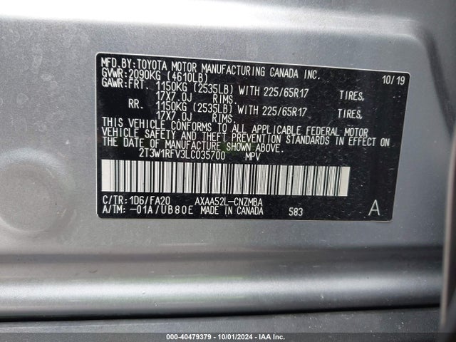 Toyota Rav4 Xle 2020 2T3W1RFV3LC035700 Image 9