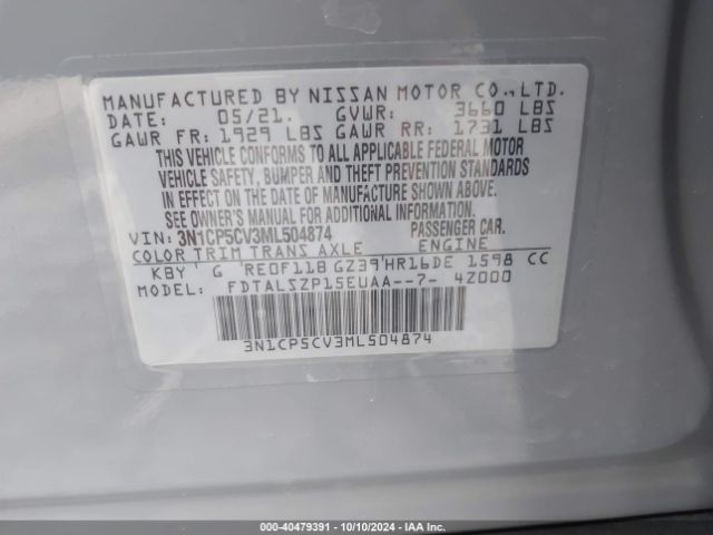 3N1CP5CV3ML504874 Nissan Kicks Sv Xtronic Cvt