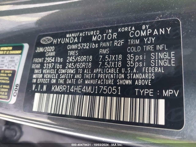 KM8R14HE4MU175051 Hyundai Palisade Se
