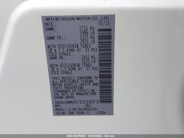 5N1AL0MM1FC515973 Infiniti Qx60 Base (cvt)