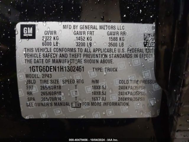 1GTG6DEN1H1302461 GMC CANYON SLT