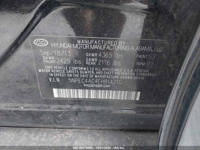 Hyundai Sonata Limited 2014 5NPEC4AC4EH814210 Image 9