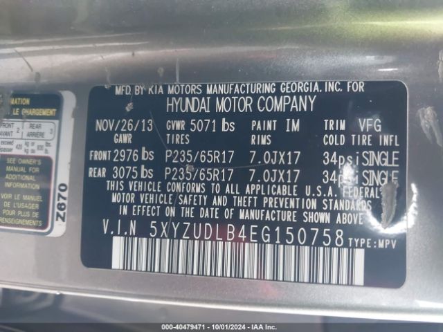5XYZUDLB4EG150758 Hyundai Santa Fe Sport 2.4l