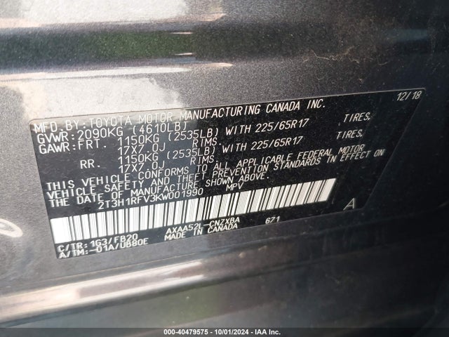 Toyota RAV4 LE 2019 2T3H1RFV3KW001990 Image 9