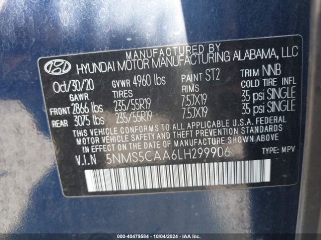 5NMS5CAA6LH299906 Hyundai Santa Fe Limited 2.0t