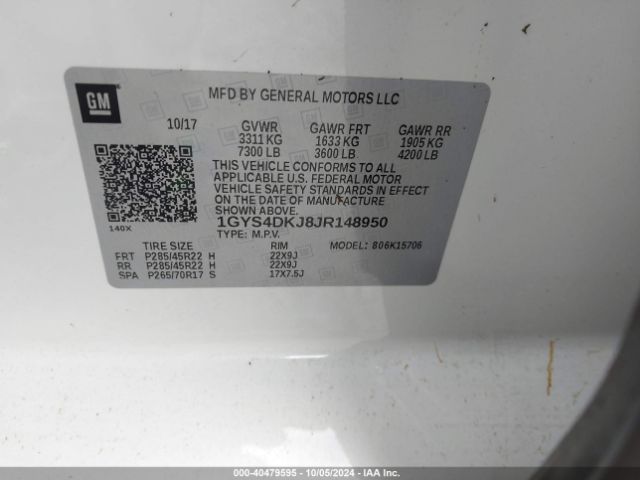1GYS4DKJ8JR148950 Cadillac Escalade Platinum