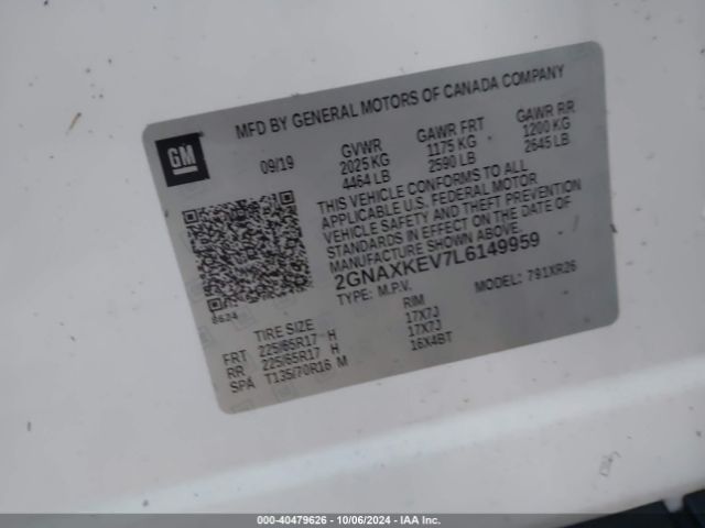 2GNAXKEV7L6149959 Chevrolet Equinox Fwd Lt 1.5l Turbo