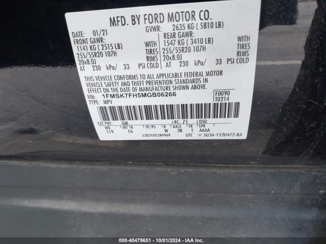 Ford Explorer Limited 2021 1FMSK7FH5MGB06266 Image 9