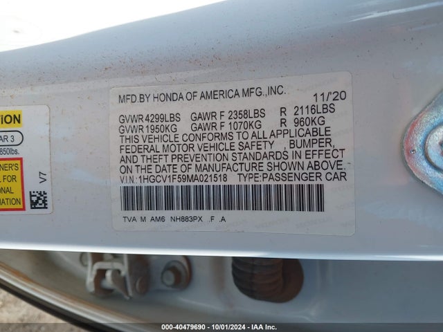 1HGCV1F59MA021518 Honda l15be