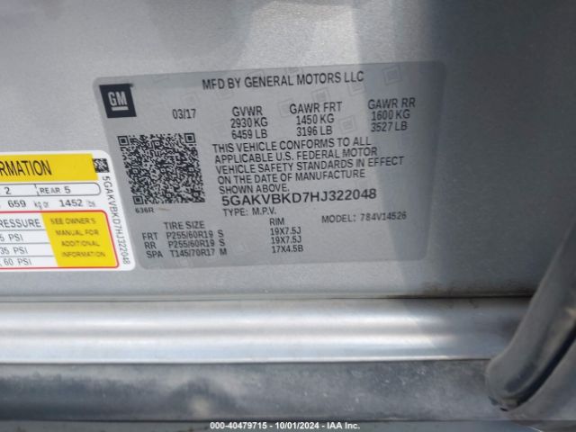 5GAKVBKD7HJ322048 Buick Enclave Leather