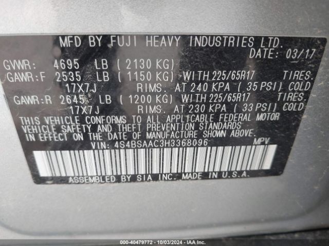 4S4BSAAC3H3368096 Subaru Outback 2.5i