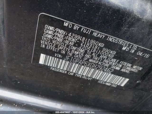 JF1GPAP6XGH292462 Subaru Impreza 2.0i Sport Premium