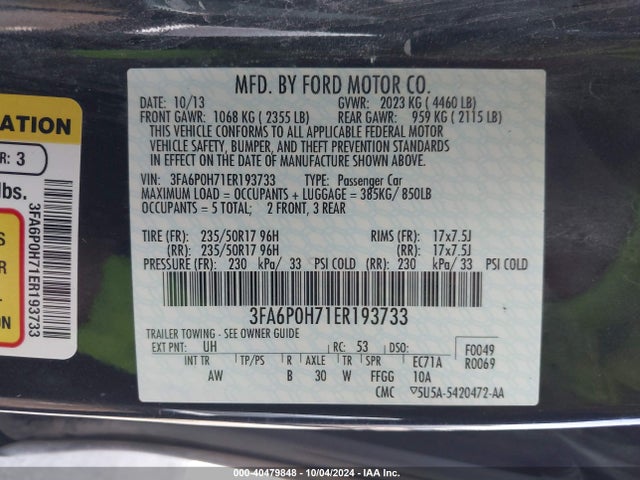 Ford FUSION SE 2014 3FA6P0H71ER193733 Image 9