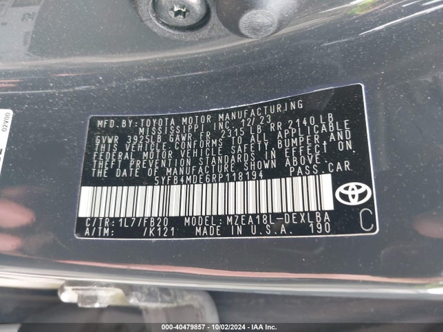 Toyota COROLLA LE 2024 5YFB4MDE6RP118194 Image 9