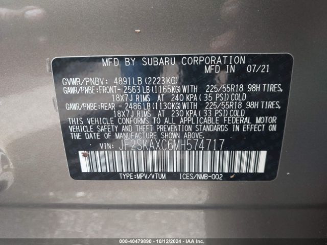 JF2SKAXC6MH574717 Subaru Forester Touring