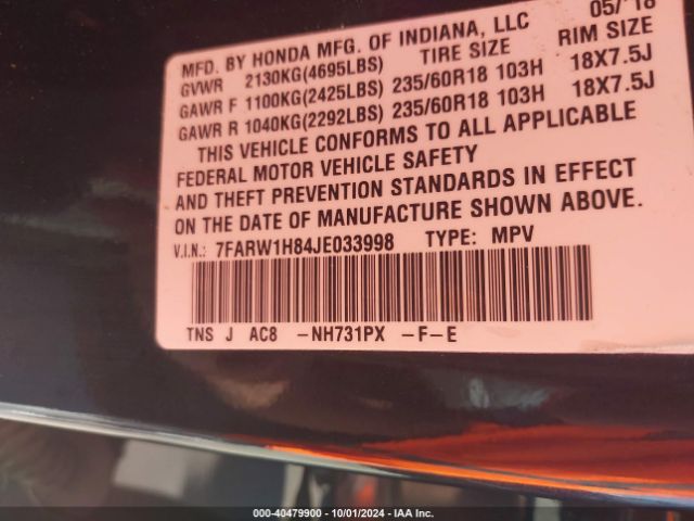 7FARW1H84JE033998 Honda Cr-v Ex-l/ex-l Navi