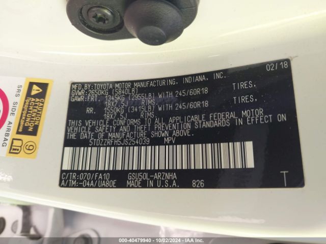 5TDZZRFH5JS254039 Toyota Highlander Le Plus