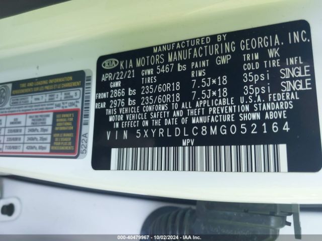 5XYRLDLC8MG052164 KIA SORENTO S