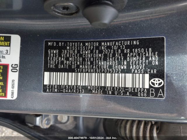 5YFBPRHE9EP025372 Toyota Corolla Le Eco Plus