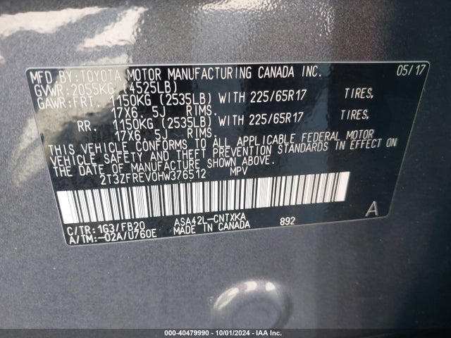 Toyota RAV4 LE 2017 2T3ZFREV0HW376512 Image 9
