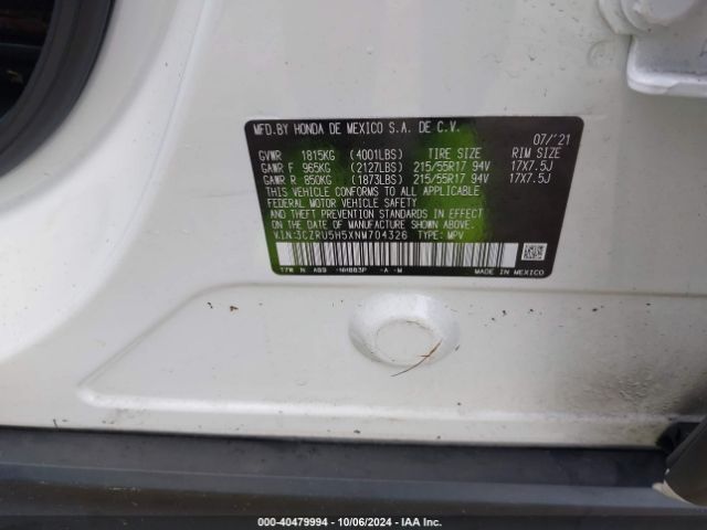 3CZRU5H5XNM704326 Honda Hr-v 2wd Ex