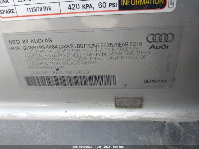 2007 AUDI A3 WAUNF78P07A072090 Photo 8