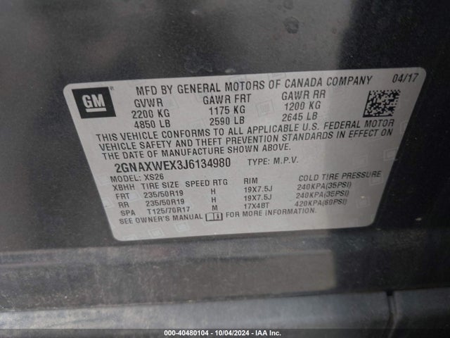 Chevrolet Equinox Premier 2018 2GNAXWEX3J6134980 Image 9