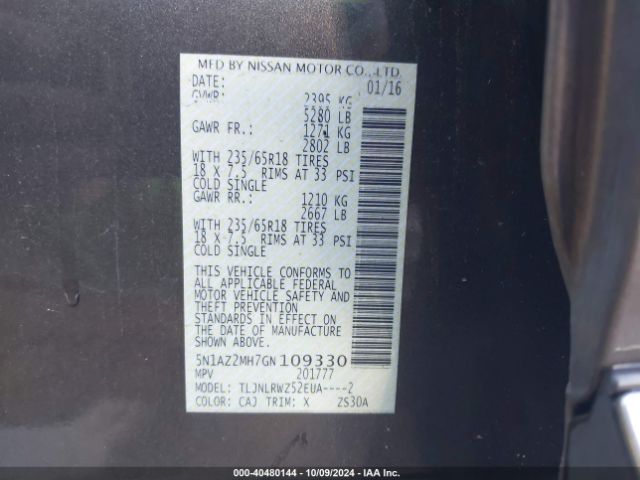 5N1AZ2MH7GN109330 Nissan MURANO SL