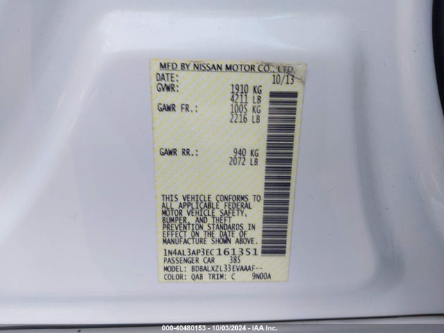 Nissan Altima 2.5 Sl 2014 1N4AL3AP3EC161351 Image 9