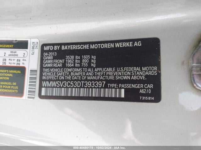 2013 MINI HARDTOP WMWSV3C53DT393397 Photo 8