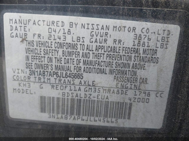 Nissan SENTRA SV 2018 3N1AB7AP6JL645665 Image 9