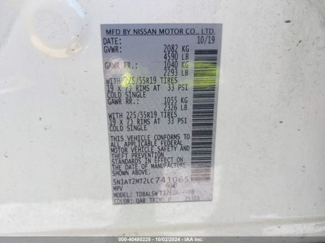 5N1AT2MT2LC741065 Nissan Rogue Sl Fwd