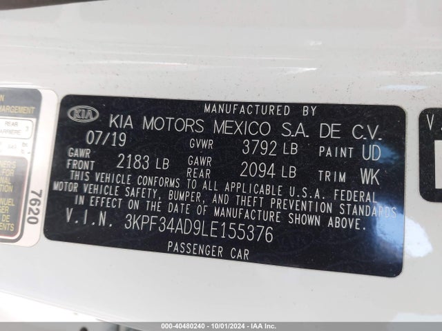 KIA Forte Gt-line 2020 3KPF34AD9LE155376 Image 9