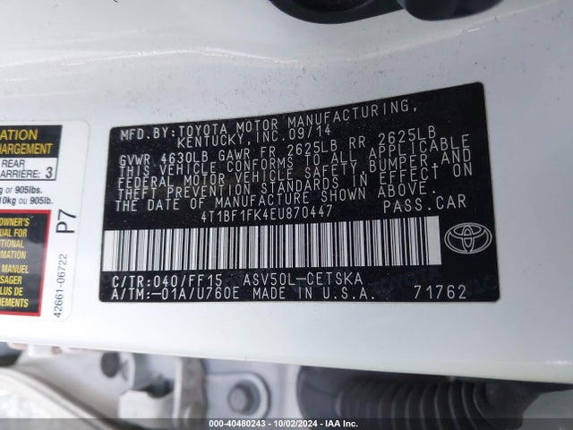 Toyota CAMRY SE 2014 4T1BF1FK4EU870447 Image 9