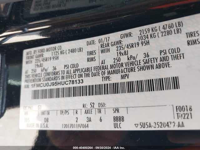 Ford Escape Titanium 2017 1FMCU0J95HUC78133 Image 9
