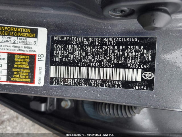 4T1BF1FK1EU761797 Toyota CAMRY L